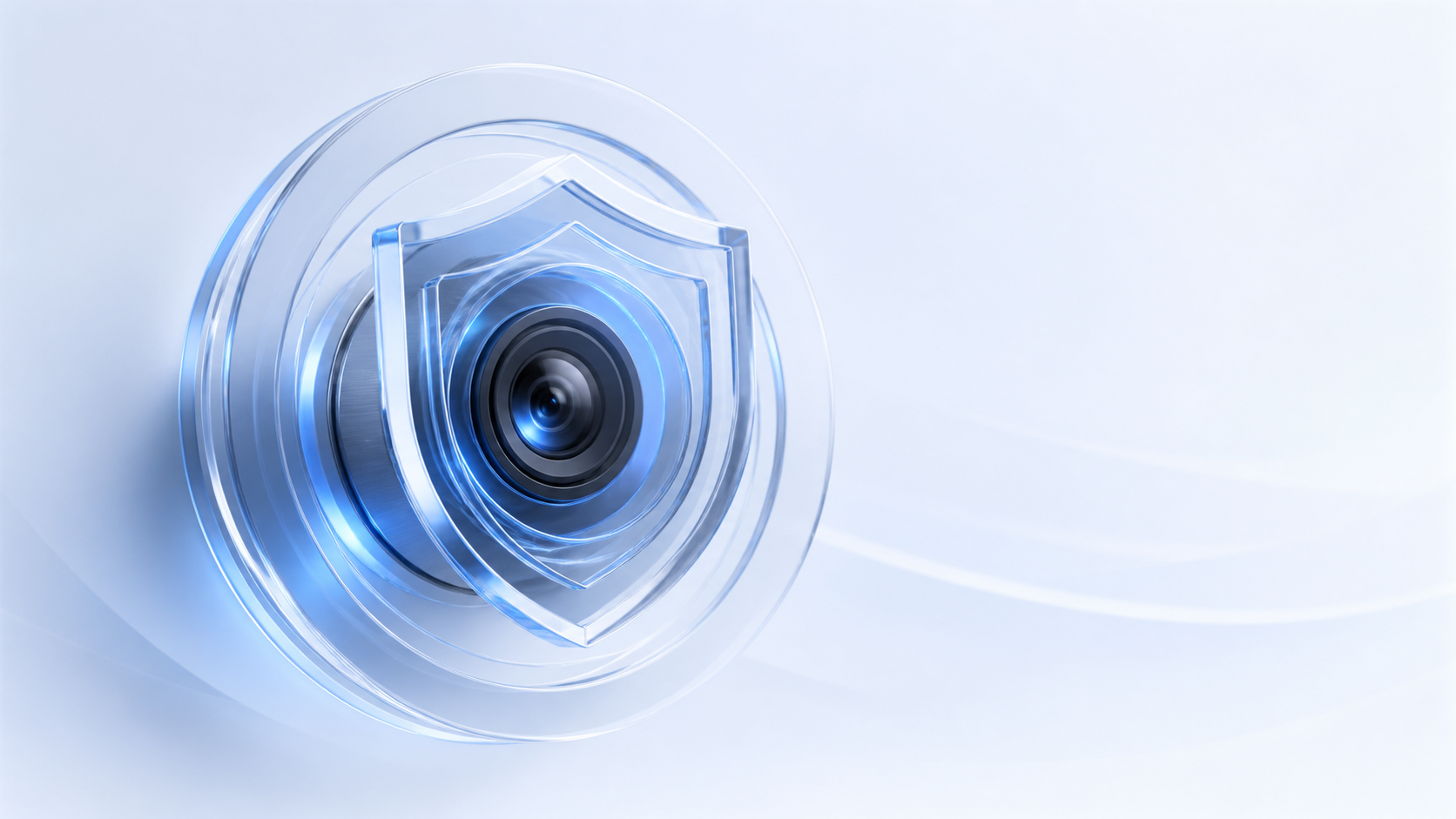 Abstract camera lens protected by a glass shield